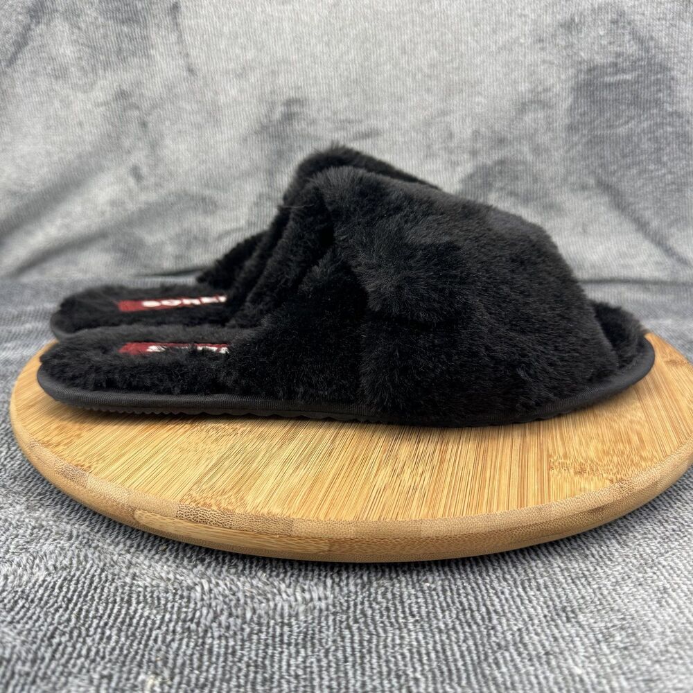Sorel Slide Slippers Womens Size 9 Black Faux Fur Fuzzy Slip On Shoes Indoor